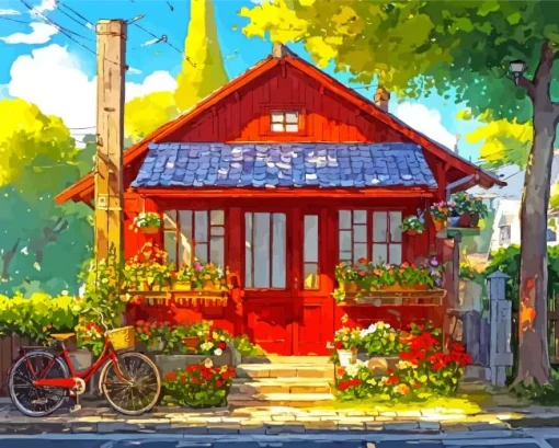 Farmhouse Red Illustration Diamond Painting