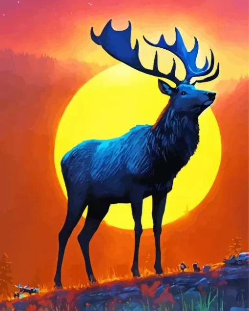 Full Moon Deer Art Diamond Painting