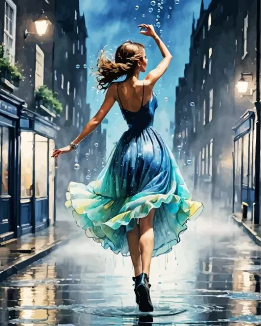 Girl Dancing In The Rain Diamond Painting