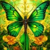 Green Butterfly And Flowers Diamond Painting