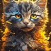 Grey Cat With Orange Eyes Diamond Painting