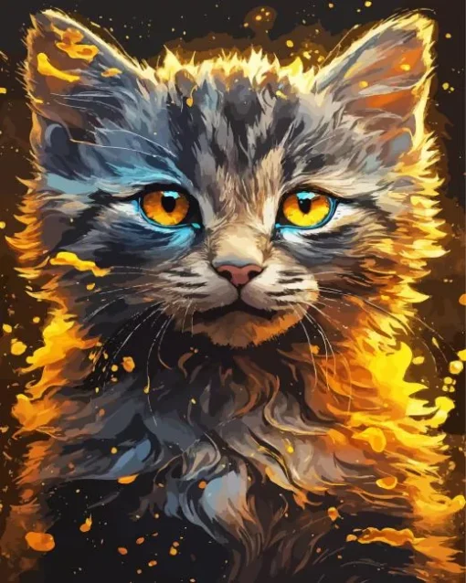 Grey Cat With Orange Eyes Diamond Painting