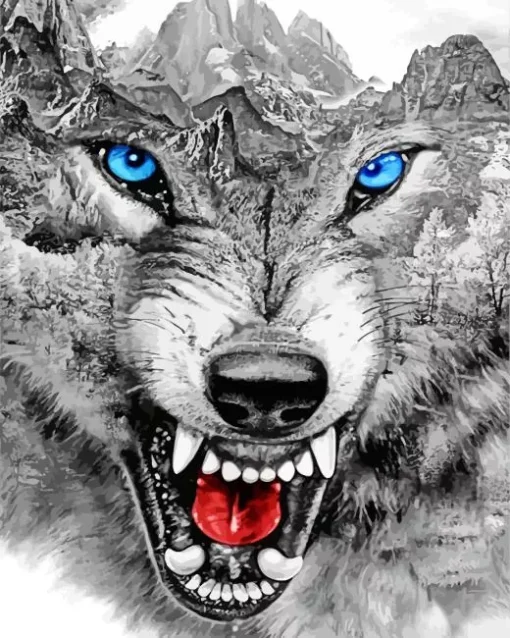 Mountain Growling Wolf Diamond Painting