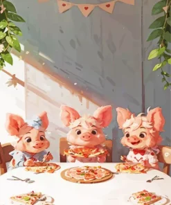 Pig Eating Pizza Diamond Painting