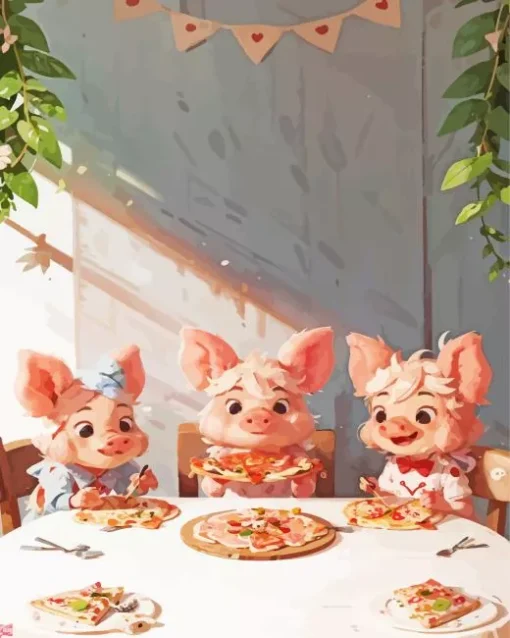 Pig Eating Pizza Diamond Painting