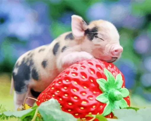 Pig With Strawberry Diamond Painting