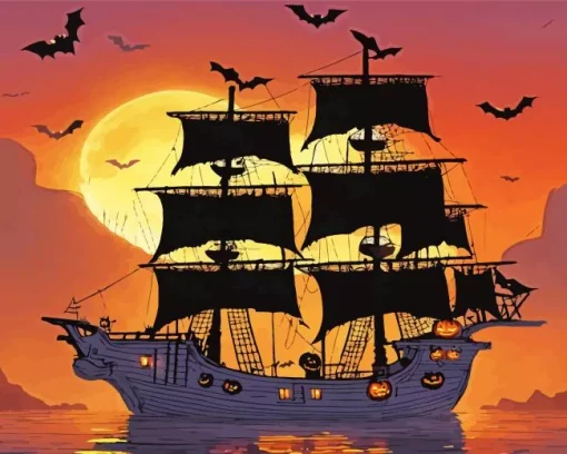 Pirate Ship Silhouette Diamond Painting