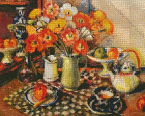Poppies And Checked Cloth Diamond Painting
