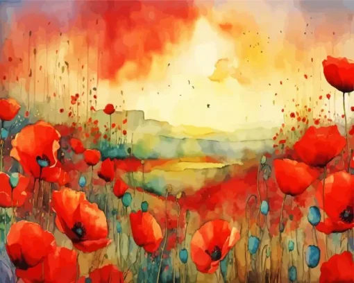 Red Poppy Flowers Art Diamond Painting