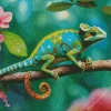 Veiled Chameleon And Flowers Diamond Painting