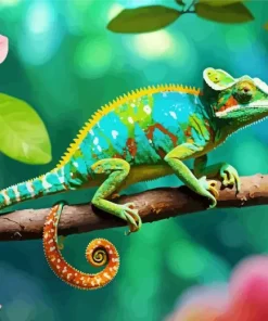 Veiled Chameleon And Flowers Diamond Painting