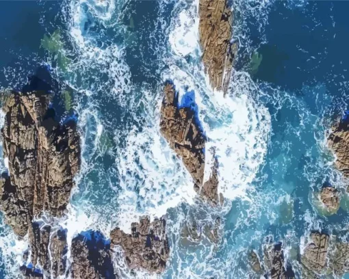 Waves Crashing On Rocks Diamond Painting