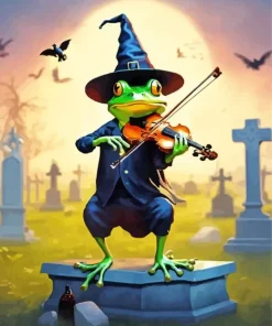 Witch Frog Playing Violin Diamond Painting