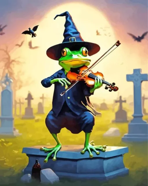 Witch Frog Playing Violin Diamond Painting