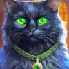 Witch Black Green Eyed Cat Diamond Painting