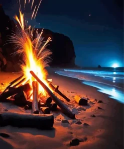 Beach Bonfire At Night Diamond Painting