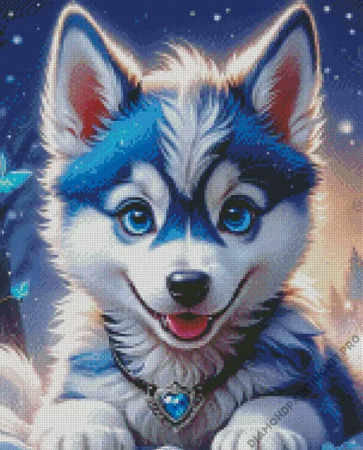 Blue Husky Puppy Diamond Painting