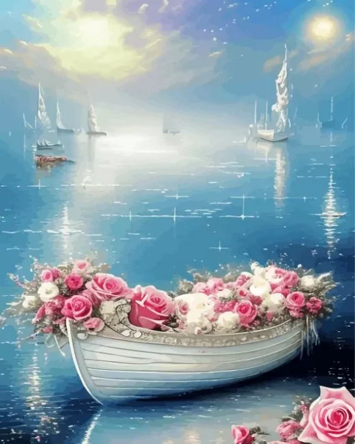 Boat With Flowers Diamond Painting