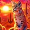 Bobcat And Cactus Diamond Painting