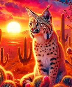 Bobcat And Cactus Diamond Painting