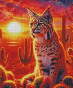 Bobcat And Cactus Diamond Painting