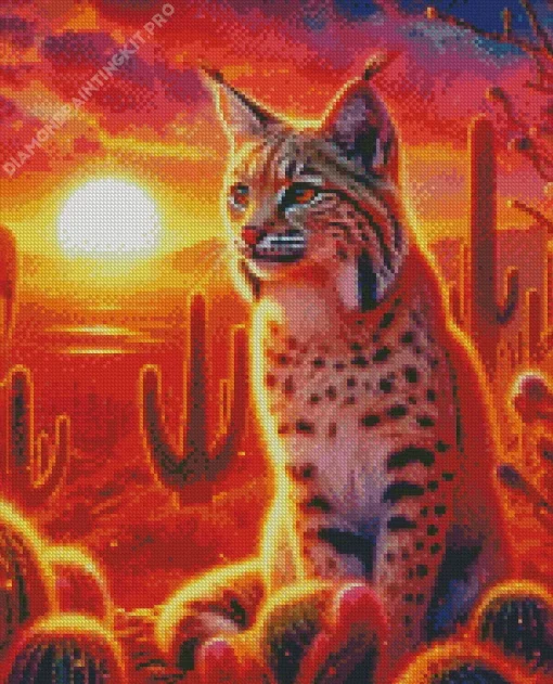 Bobcat And Cactus Diamond Painting