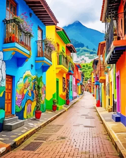 Colombia Bogota Colorful Houses Diamond Painting