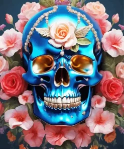 Floral Blue Skull Diamond Painting