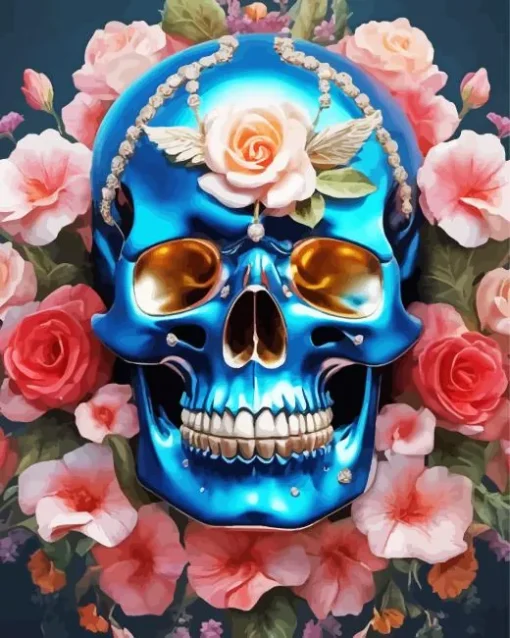 Floral Blue Skull Diamond Painting