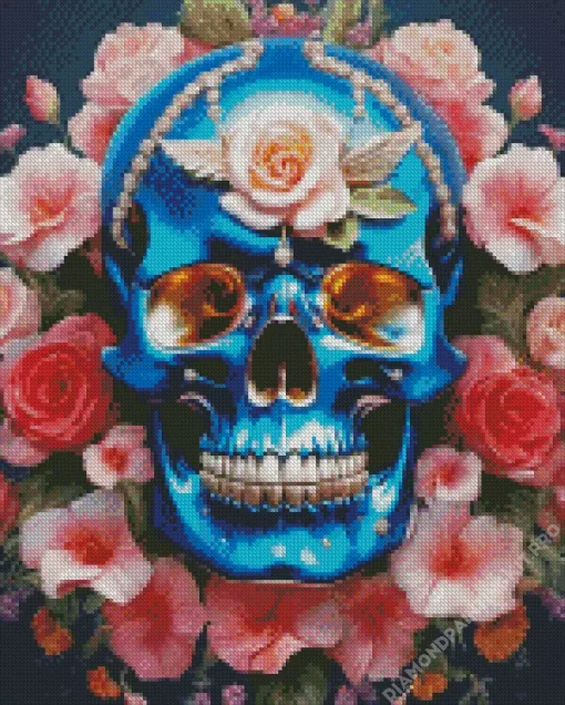 Floral Blue Skull Diamond Painting