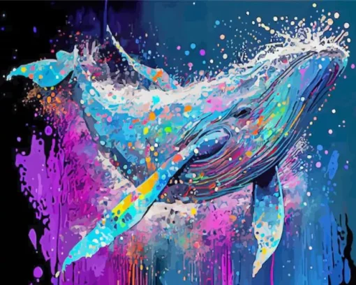 Splatter Blue Whale Art Diamond Painting
