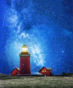 Starry Night Bovbjerg Lighthouse Diamond Painting
