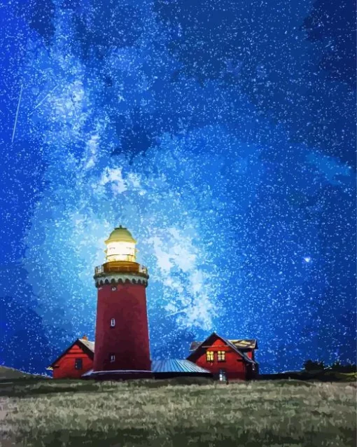 Starry Night Bovbjerg Lighthouse Diamond Painting
