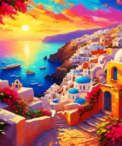 Sunset Bougainvillea Santorini Diamond Painting