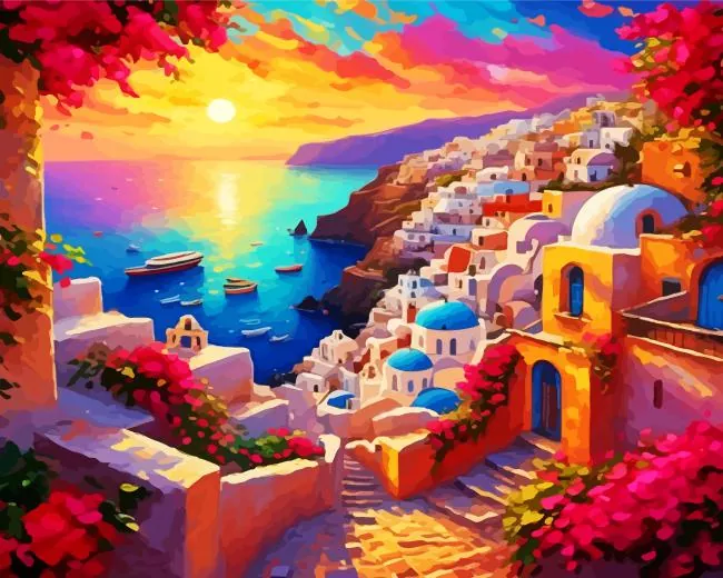 Sunset bougainvillea santorini Diamond Dotz Sunset Bougainvillea Santorini Diamond Painting