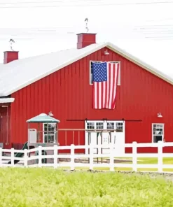 Barn With American Flag Diamond Painting