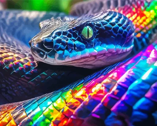 Black And Rainbow Snake Diamond Painting