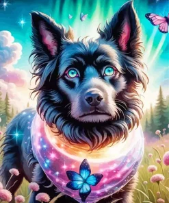 Black Dog And Butterfly Diamond Painting