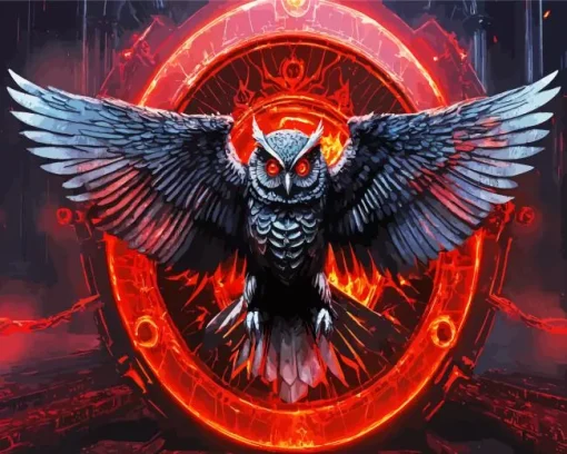 Black Owl With Red Eyes Diamond Painting