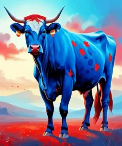 Blue Cow Animal Diamond Painting