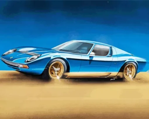 Blue Lamborghini Miura Car Diamond Painting