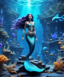Blue Mermaid Underwater Diamond Painting