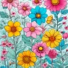 Blue Pink And Yellow Flowers Diamond Painting