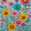 Blue Pink And Yellow Flowers Diamond Painting