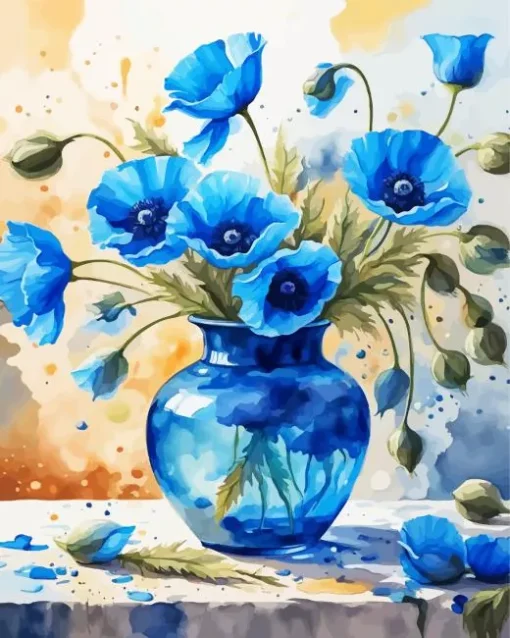 Blue Poppies Vase Diamond Painting