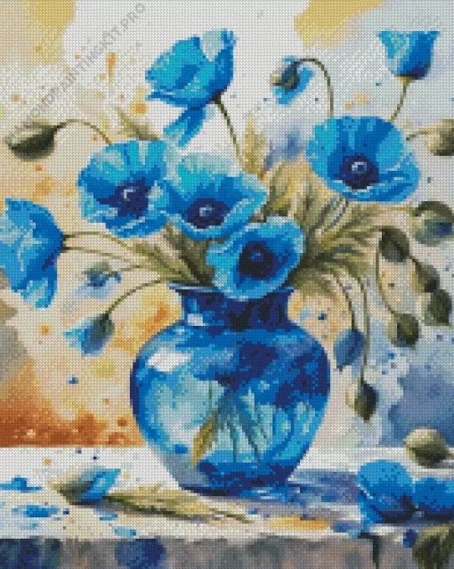 Blue Poppies Vase Diamond Painting