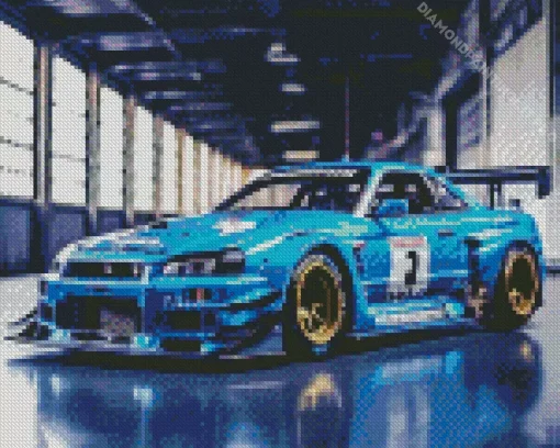 Blue Race Car Diamond Painting