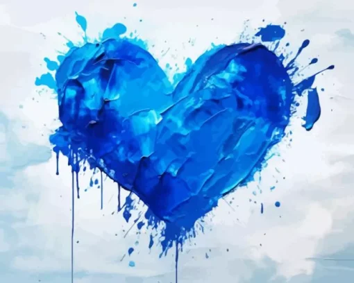 Blue Splatter Heart Diamond Painting