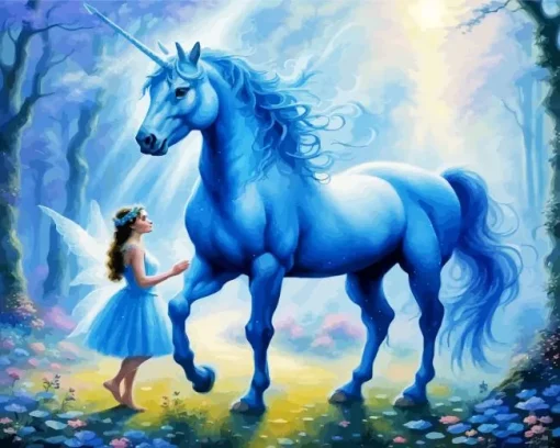 Blue Unicorn And Fairy Diamond Painting