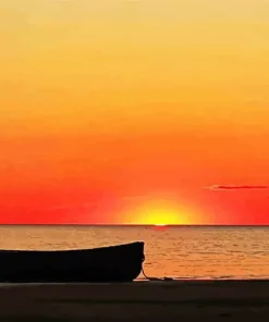 Boat Silhouette At Sunset Diamond Painting